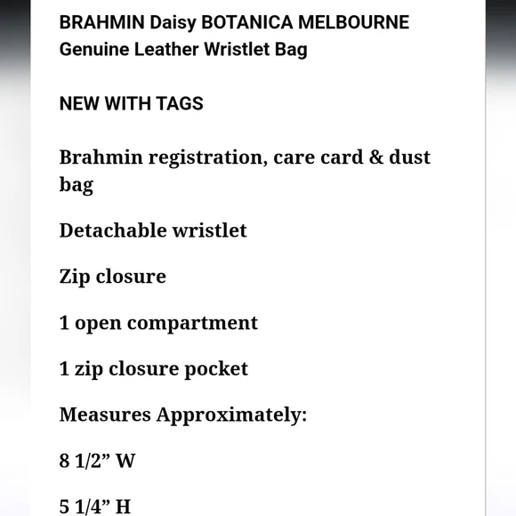 NWT ❣️Brahmin 💎 Daisy Botanic Melbourne Leather Wristlet W/Dustbag Authentic ! - Picture 8 of 8